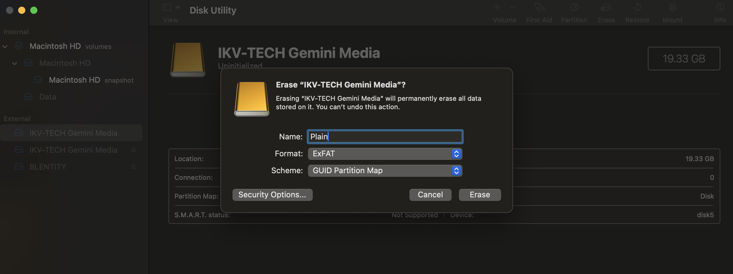 Rename the disk，and format with exFAT 