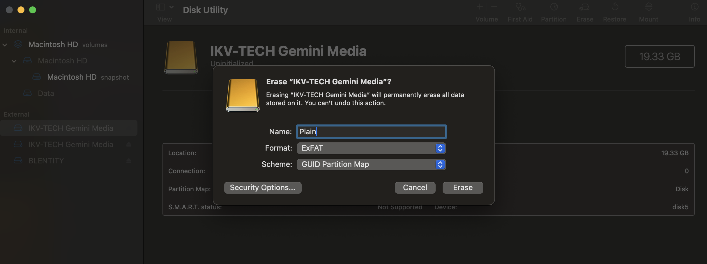 Rename the disk,and format with exFAT